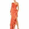 Ieena For Mac Duggal One Sleeve Cut Out Asymmetrical Ruffled Gown