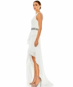 Mac Duggal Pleated One Shoulder Asymmetrical Ruffle Hem Gown Shop For