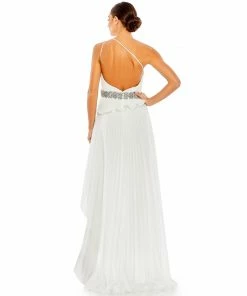 Mac Duggal Pleated One Shoulder Asymmetrical Ruffle Hem Gown Shop For