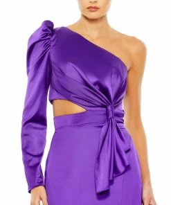 Ieena For Mac Duggal Puff One Sleeve Cut Out Side Knot Gown Shop For