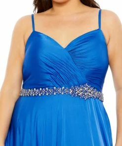 Mac Duggal Beaded Belt Faux Wrap A Line Gown (Plus) Shop For