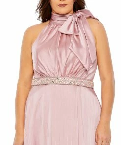 Mac Duggal High Neck Soft Tie Beaded Belt Gown (Plus)