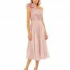 Mac Duggal New Arrivals Rosette One Shoulder Tea Length Dress