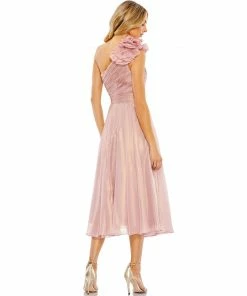 Mac Duggal New Arrivals Rosette One Shoulder Tea Length Dress