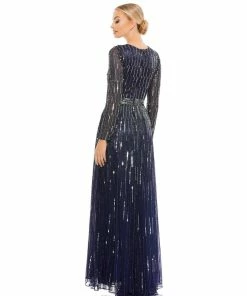 Mac Duggal Sequined Long Sleeve Plunging V-Neck Gown Shop For