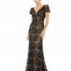 Mac Duggal Shop For Lace Plunge Neck Short Puff Sleeve Trumpet Gown