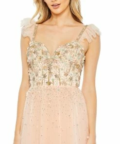 Mac Duggal Shop For Cap Sleeve Embellished Tulle Gown