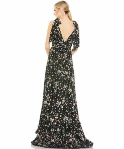 Mac Duggal Floral Print Soft Tie Sleeveless Tiered Gown Shop For