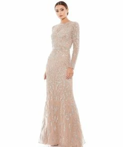 Mac Duggal Beaded Long Sleeve Evening Gown