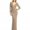 Mac Duggal Beaded Illusion Plunge Neck Long Sleeve Gown Shop For