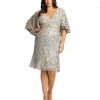 Mac Duggal Short Dresses Embellished Cape Sleeve Cocktail Dress (Plus)