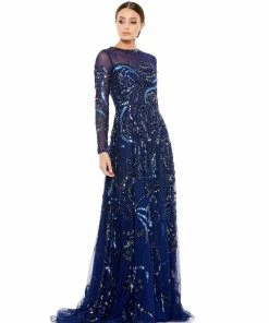 Mac Duggal Shop For Long Sleeve Embellished Illusion Evening Gown