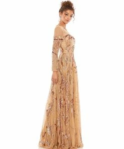 Mac Duggal Shop For Long Sleeve Embellished Illusion Evening Gown