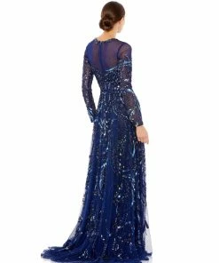 Mac Duggal Shop For Long Sleeve Embellished Illusion Evening Gown