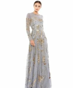 Mac Duggal Shop For Long Sleeve Embellished Illusion Evening Gown