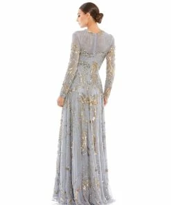 Mac Duggal Shop For Long Sleeve Embellished Illusion Evening Gown