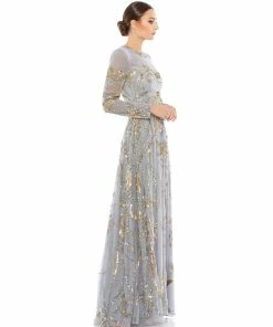 Mac Duggal Shop For Long Sleeve Embellished Illusion Evening Gown