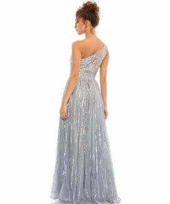 Mac Duggal Embellished One Shoulder A-Line Gown