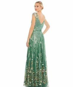 Mac Duggal Sequin & Floral Embellished Evening Gown
