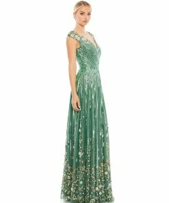 Mac Duggal Sequin & Floral Embellished Evening Gown