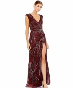 Mac Duggal Beaded Cap Sleeve Gown