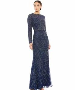 Mac Duggal Long Sleeve Beaded Column Gown Shop For