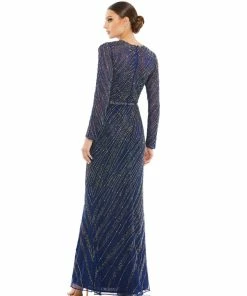 Mac Duggal Long Sleeve Beaded Column Gown Shop For