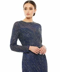 Mac Duggal Long Sleeve Beaded Column Gown Shop For