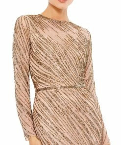 Mac Duggal Long Sleeve Beaded Column Gown Shop For