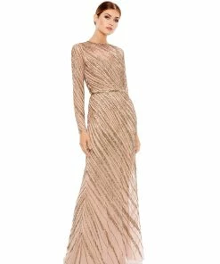 Mac Duggal Long Sleeve Beaded Column Gown Shop For