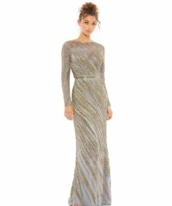 Mac Duggal Long Sleeve Beaded Column Gown Shop For