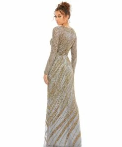 Mac Duggal Long Sleeve Beaded Column Gown Shop For