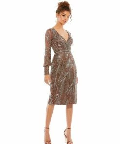 Mac Duggal Long Sleeve Beaded Surplice Cocktail Dress Cocktail Dresses