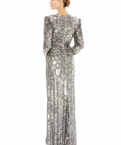 Mac Duggal Bridesmaid Dresses Metallic Sequined Long Sleeve Gown