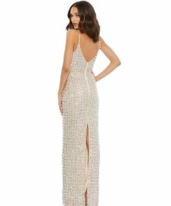 Mac Duggal Shop For Geometric Embellished Crystal Drop V-Neck Gown