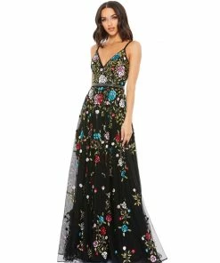 Mac Duggal Shop For Black Multi Embellished Floral Sequined Gown