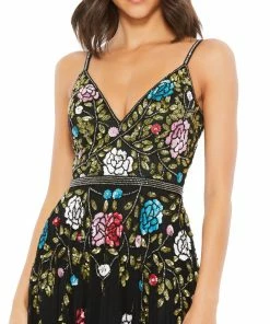 Mac Duggal Shop For Black Multi Embellished Floral Sequined Gown