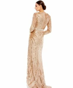 Mac Duggal Long Sleeve Sequin Streaked Gown Shop For
