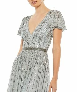 Mac Duggal Stripe Sequin V-Neck Gown Shop For