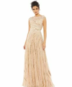 Mac Duggal Cap Sleeve Embellished Evening Gown