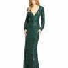 Mac Duggal Long Sleeve Beaded V-Neck Gown
