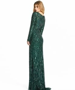 Mac Duggal Long Sleeve Beaded V-Neck Gown 4 Mac Duggal Long Sleeve Beaded V-Neck Gown