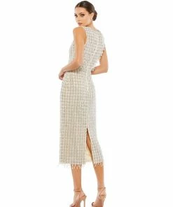 Mac Duggal Shop For Embellished Fringed Midi Sheath Dress