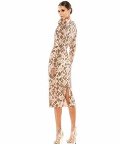 Mac Duggal Shop For Geo Embellished Midi Sheath Dress