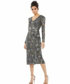 Mac Duggal Shop For Geo Embellished Midi Sheath Dress