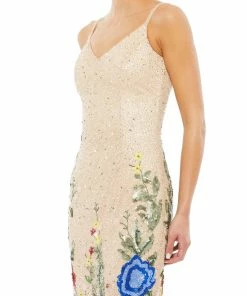 Mac Duggal Floral Embellished Spaghetti Strap Gown