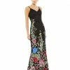 Mac Duggal Floral Embellished Spaghetti Strap Gown