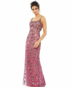 Mac Duggal Floral Embellished Scoop Neck Evening Gown