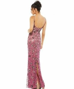 Mac Duggal Floral Embellished Scoop Neck Evening Gown