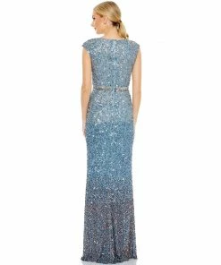 Mac Duggal Shop For Cap Sleeve Sequined High Slit Gown